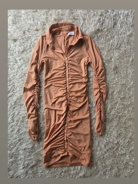 Oh Polly Rust Ruched Long Sleeve Dress XS US 2